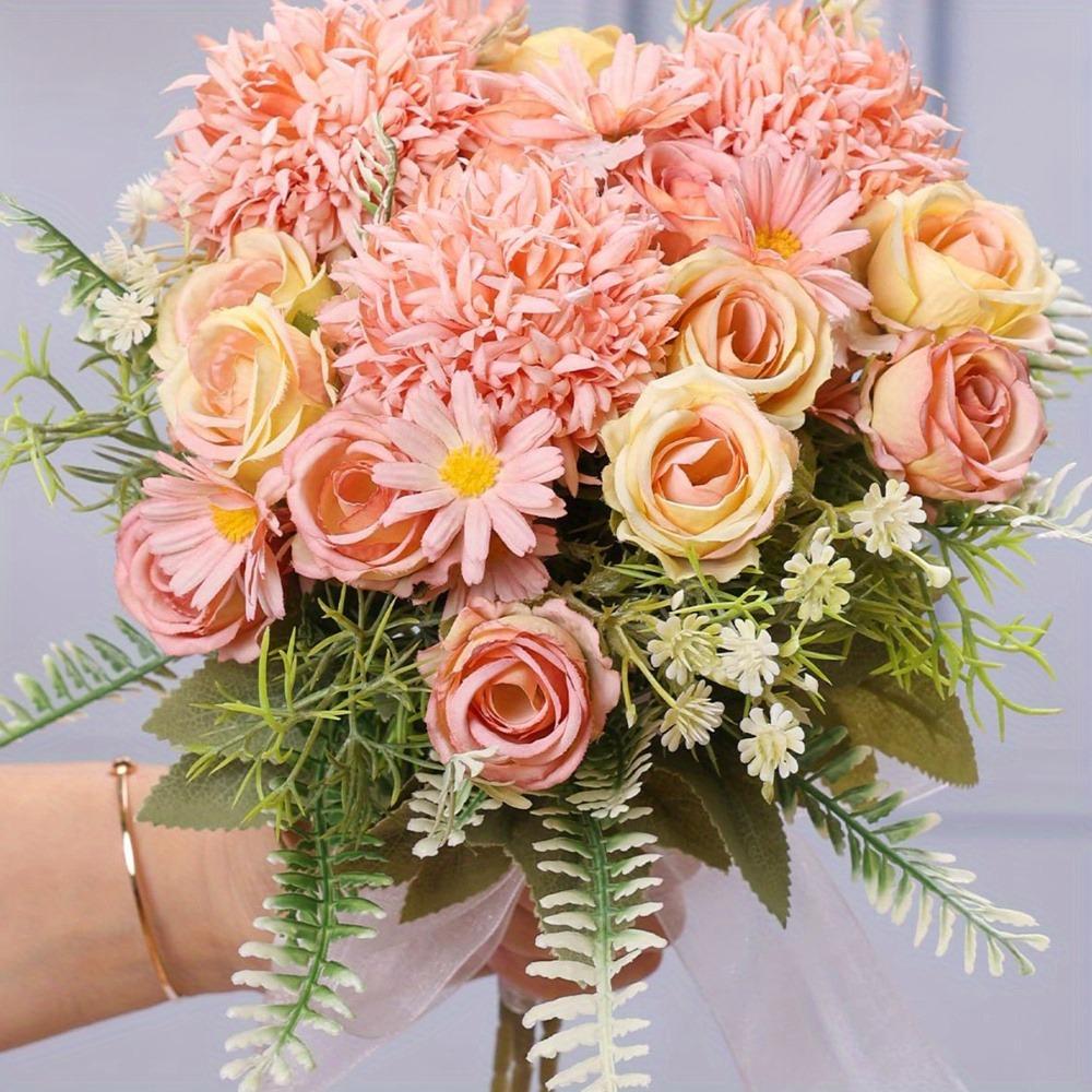 3 Pcs Silk Flowers Bouquet Artificial Flowers Fake for Home Decorations Table Centerpieces Flower Arrangement Wedding Decor Bridal Bouquet Baby Shower