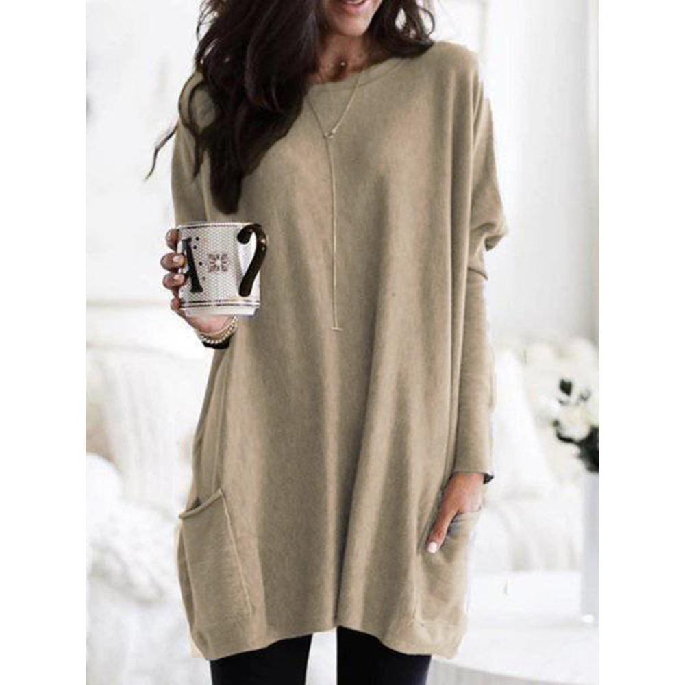 JPNTKY Women's Fashion Casual Autumn Winter Solid Color Print Long Sleeve O-Neck Blouses & Shirts