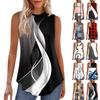 Женская мода повседневный безрукавка жилет винтажный принт круглый вырез без рукавов топ