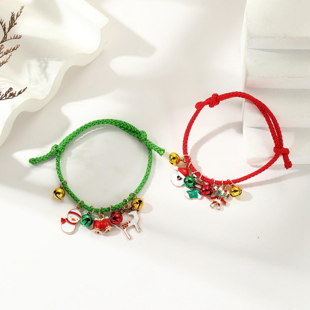 Рождественский браслет с колокольчиком лося для пары, регулируемый браслет с мультяшной масляной каплей в виде трости Санты