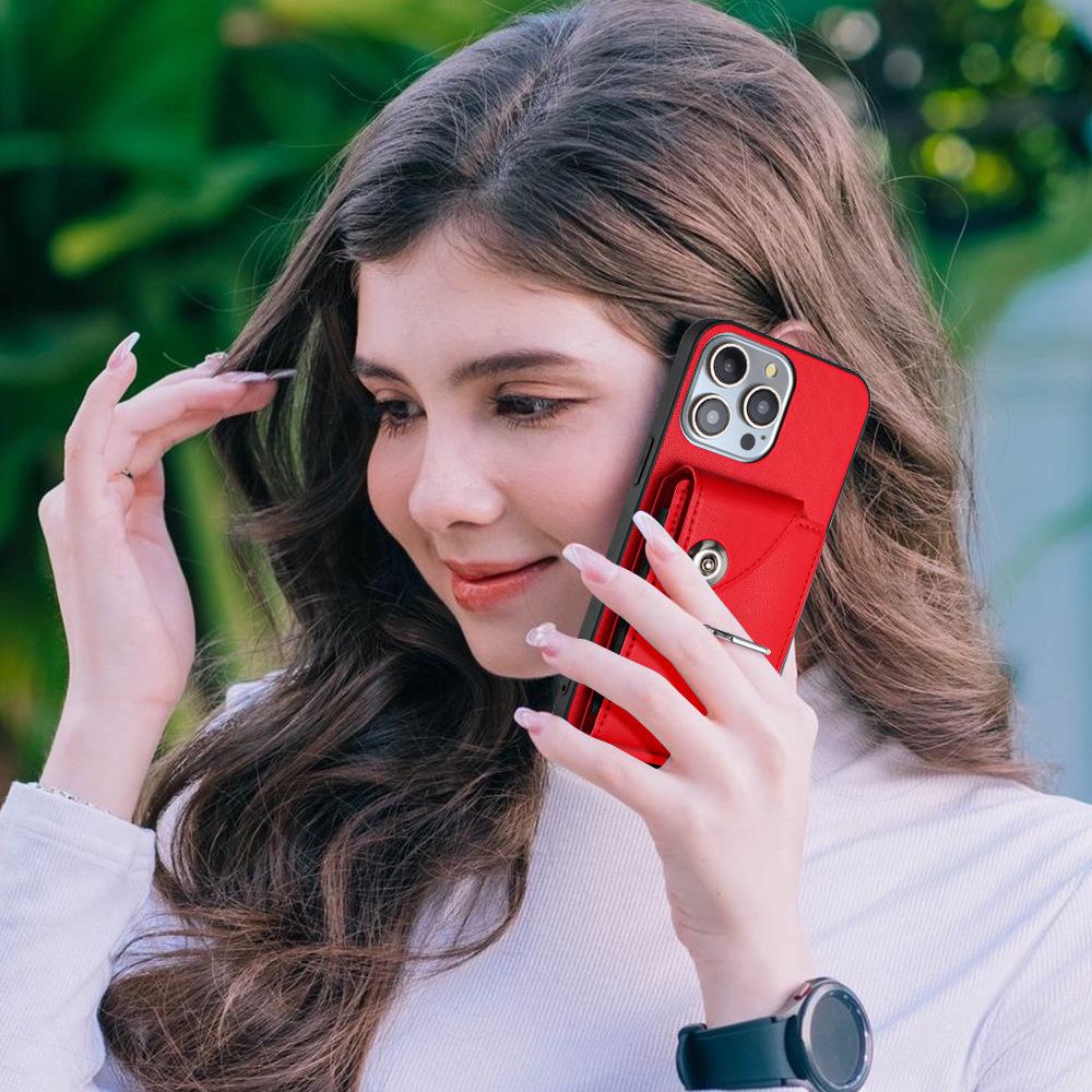 Применимо к чехлу для мобильного телефона iPhone16 15plus с кошельком для карт, кольцом-подставкой, противоударному защитному чехлу 17Pro