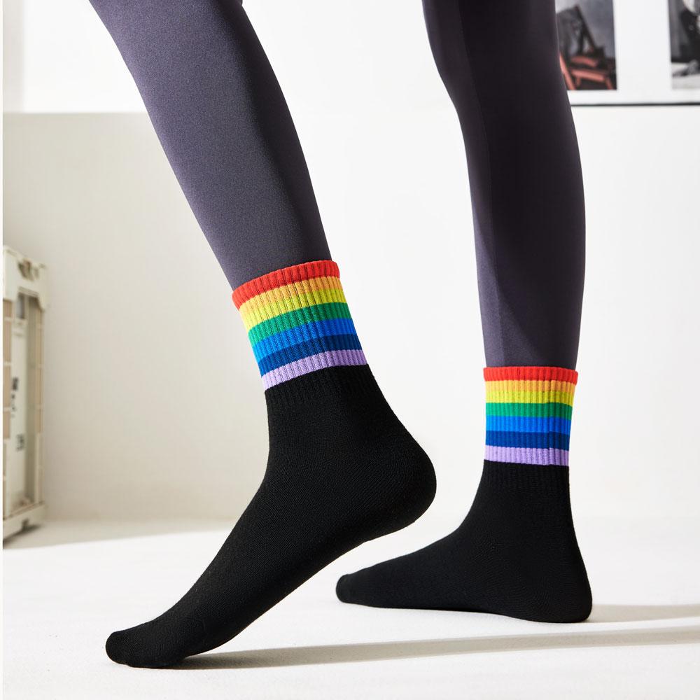 5 пар женских радужных носков, хлопковые милые полосатые белые носки, японские забавные носки в стиле Харадзюку, каваи