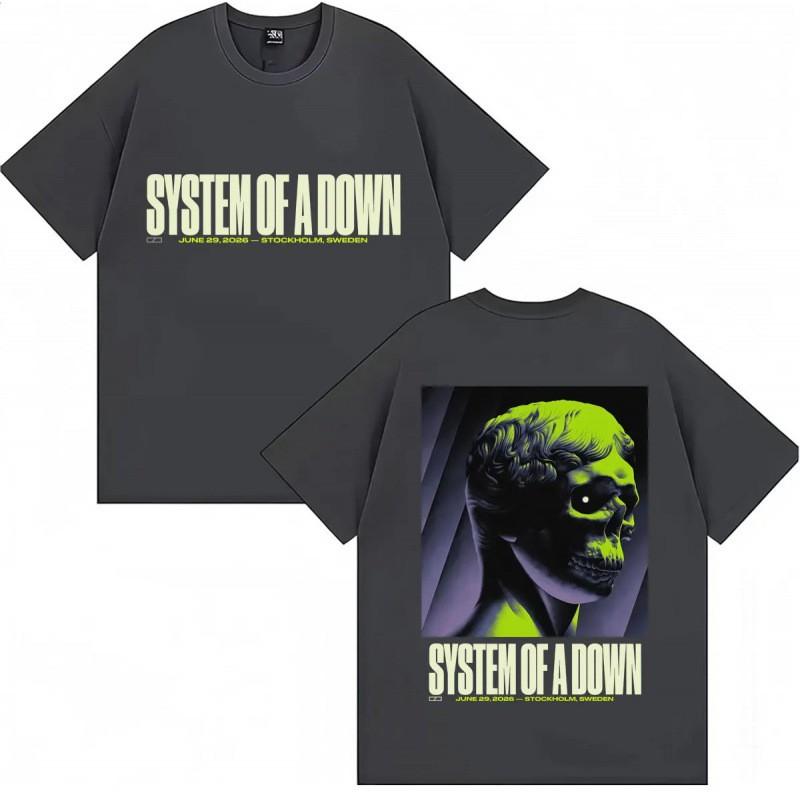 System Of A Down EU UK Тур 2026 Графическая футболка Мужская Хлопок Короткий рукав Уличный стиль Футболка