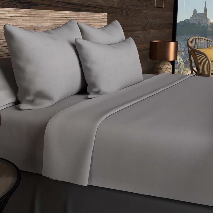 Drap housse 90x190 cm en coton 57 Fils SOLEIL D'OCRE gris