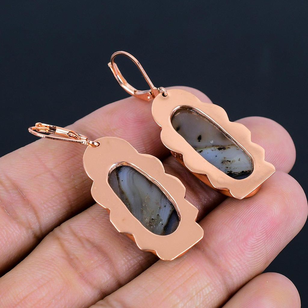 Серьги ювелирных изделий ручной работы из меди с агатом Монтана для женщин