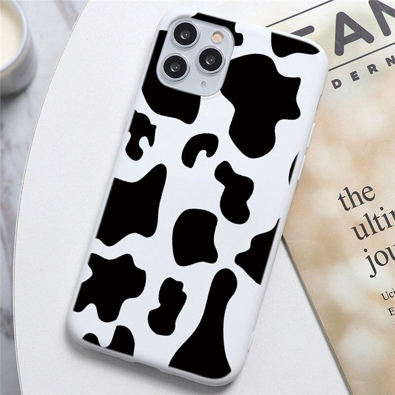 White Black Cow Symbol Print Pattern Silicone Phone Case For iPhone 12 11 13Pro 6 6s 7 8 Plus 5 5S SE 2020 X XR XS Max TPU Cover