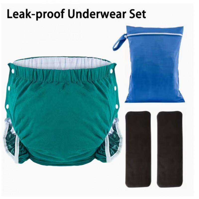 Reusable Cotton Incontinence Pants Adults With Side Snap Leak-Proof Washable Underwear Elderly