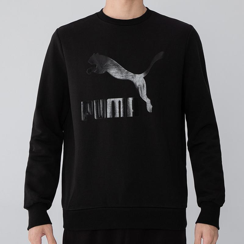Puma Толстовка с круглым вырезом Classics Metallic Logo Print Мужские топы Черный 531367-01