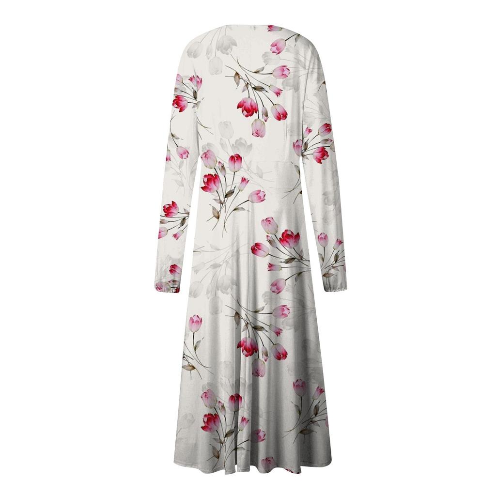 Женские весенне-осенние повседневные модные длинные платья с v-образным вырезом и длинным рукавом с градиентным принтом