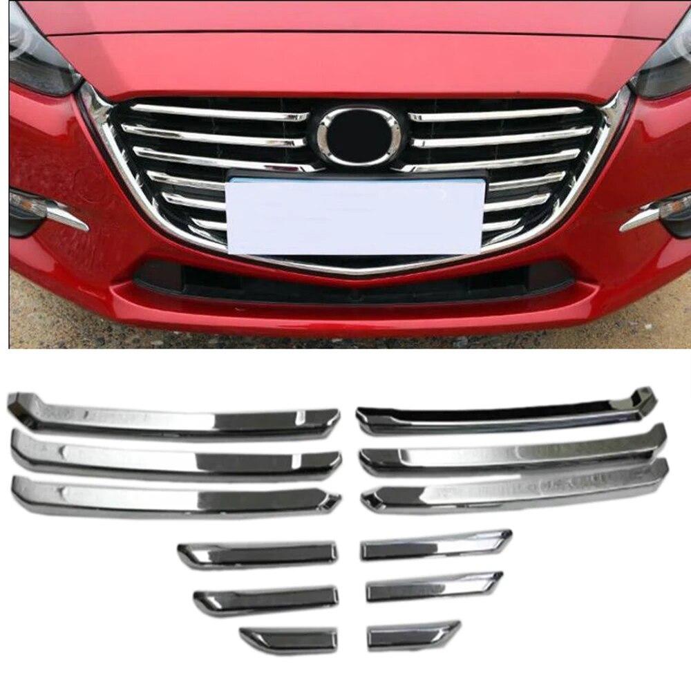 12 шт., АБС-пластик, хромированный пластик, передняя центральная решетка, накладка на гоночную решетку для Mazda 3 Mazda3 M3 Axela 2017 2018, автомобильные аксессуары