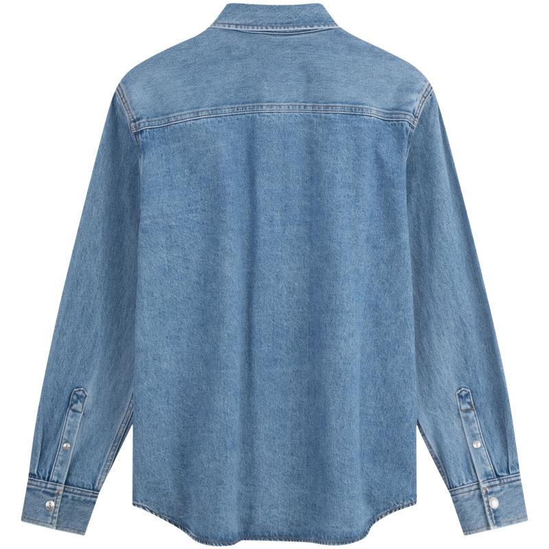Calvin Klein Классическая повседневная винтажная рубашка из хлопка и денима с квадратным карманом, мужские рубашки светло-голубого цвета J326654
