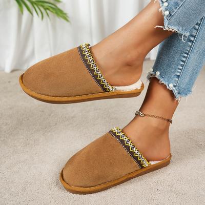 Модные женские удобные нескользящие домашние тапочки 2025 Зимние плюшевые теплые туфли Женские шлепанцы Женские ретро модные пушистые тапочки на платформе