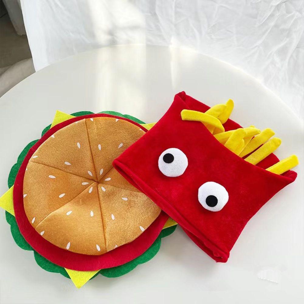 Fast Food Headgear Hamburger/Fries Shaped Hat Photo Prop Funny Hat Cheeseburger Hat For Party