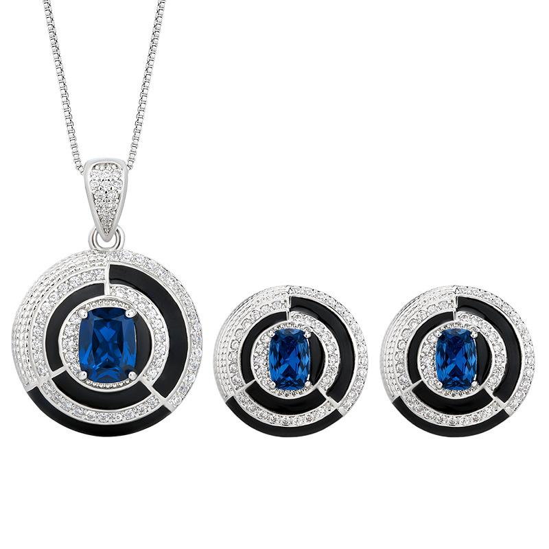 Jewelry Set Women'S Blue Elegant Fashion Jewelry Necklace Set Zircon Earrings