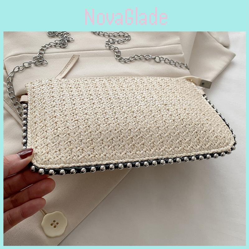 Womens Spring Grass Weaving Crossbody Bag With Polyester Lining For Street Style