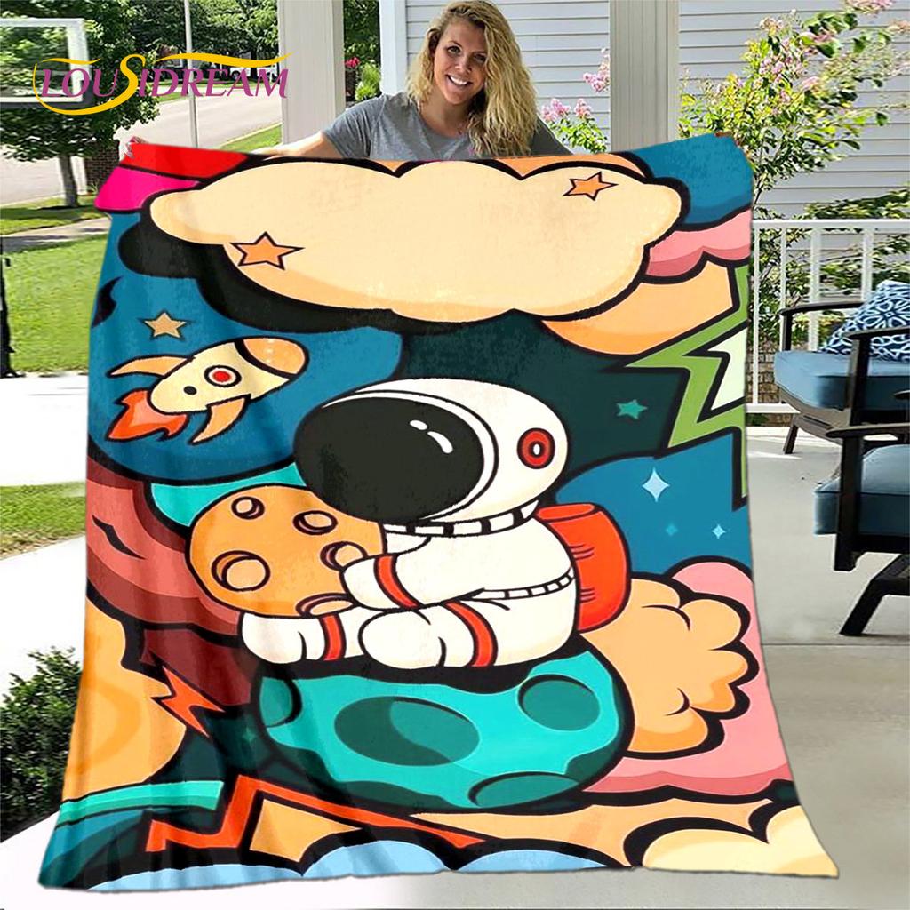 Детское мультяшное одеяло с изображением астронавта из космоса, фланелевое одеяло, мягкое теплое одеяло для гостиной, спальни, дивана, подарок