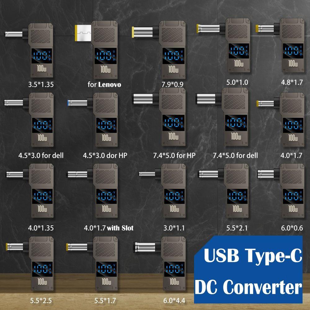 PD 100 Вт USB-C к DC Конвертер Цифровой дисплей Зарядное устройство для ноутбука Штекер для Lenovo/HP/Dell