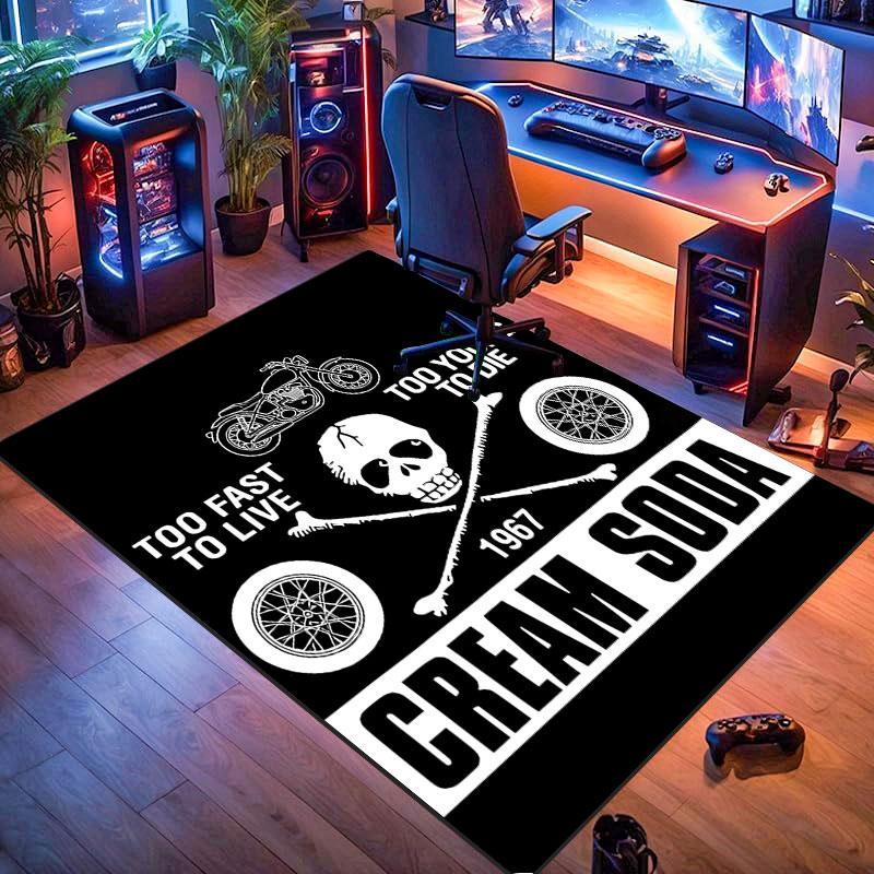 Cream soda skull-themed rug, suitable for living room, bedroom, game room, computer room and home décor.