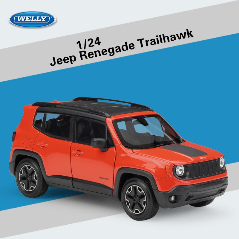 Масштаб 1/24 Welly Jeep Renegade Trailhawk, модель автомобиля из сплава, литье под давлением, металлические игрушечные транспортные средства, модель автомобиля, коллекция высокой имитации, детские подарки