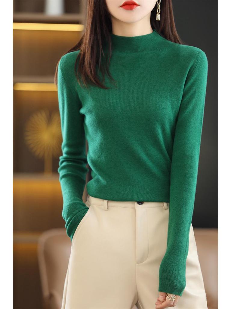 Женский трикотажный свитер со средним рукавом - Полувысокий воротник, Легкий, Весенне-осенний сезон 2022