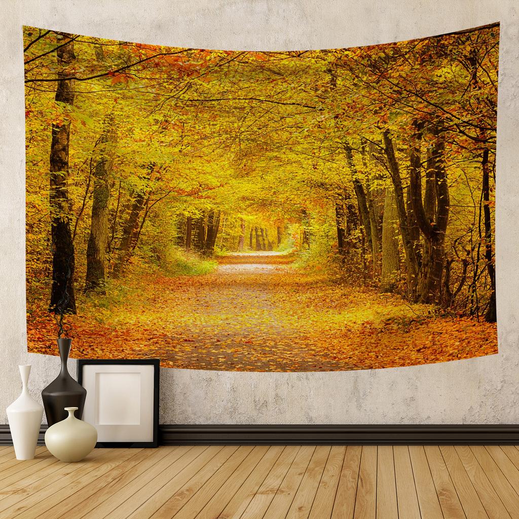 Autumn Forest Tapestry Wall Hanging Natural Fallen Leaves Landscape Hippie Tapestry Colorful Living Room Hanging Wall Tapestry