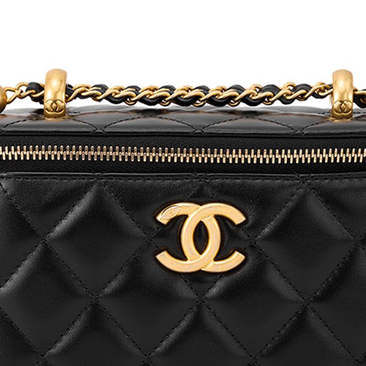 Chanel 24C Черная Стеганая Коровья Кожа Золотой Шар Регулируемая Цепь Макияж Наплечная Сумка Кроссбоди Женская