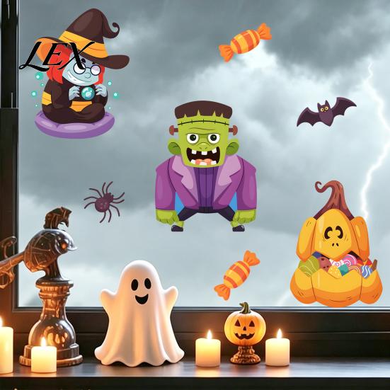 Halloween Static Window Clings Clings, Cartoon Ghost Pumpkin Witch Monsters Decals, Waterproof Holiday Party Atmosphere Props Removable Glass Stickers