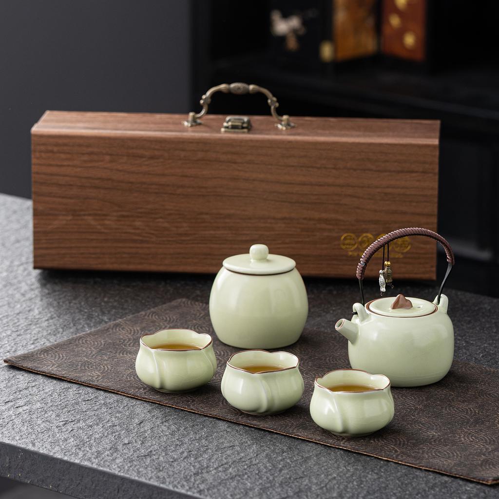 New Year's Annual Meeting Gifts Ru Kiln Travel Tea Set Ceramic Teacup Tea Pot Set High-end gifts for customers' merchandise