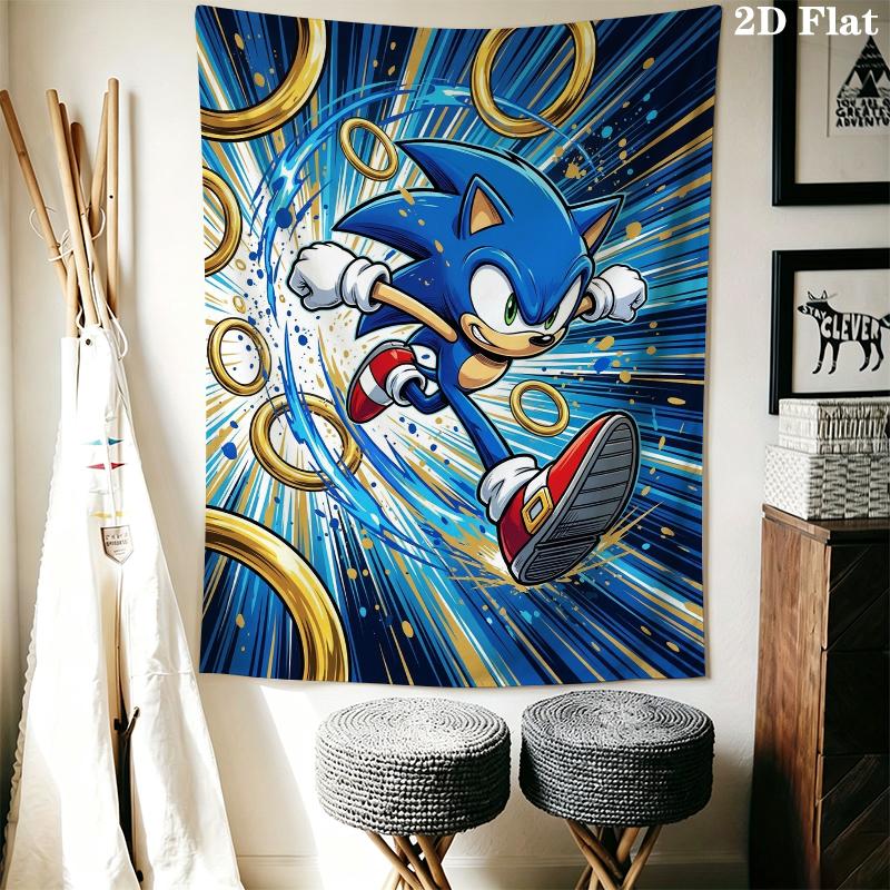 Sonic the Hedgehog Wall Tapestry Aesthetic Wall Hanging Printed Fabric Blanket Decorative Tapestries for Bedroom Living Room Home Decor