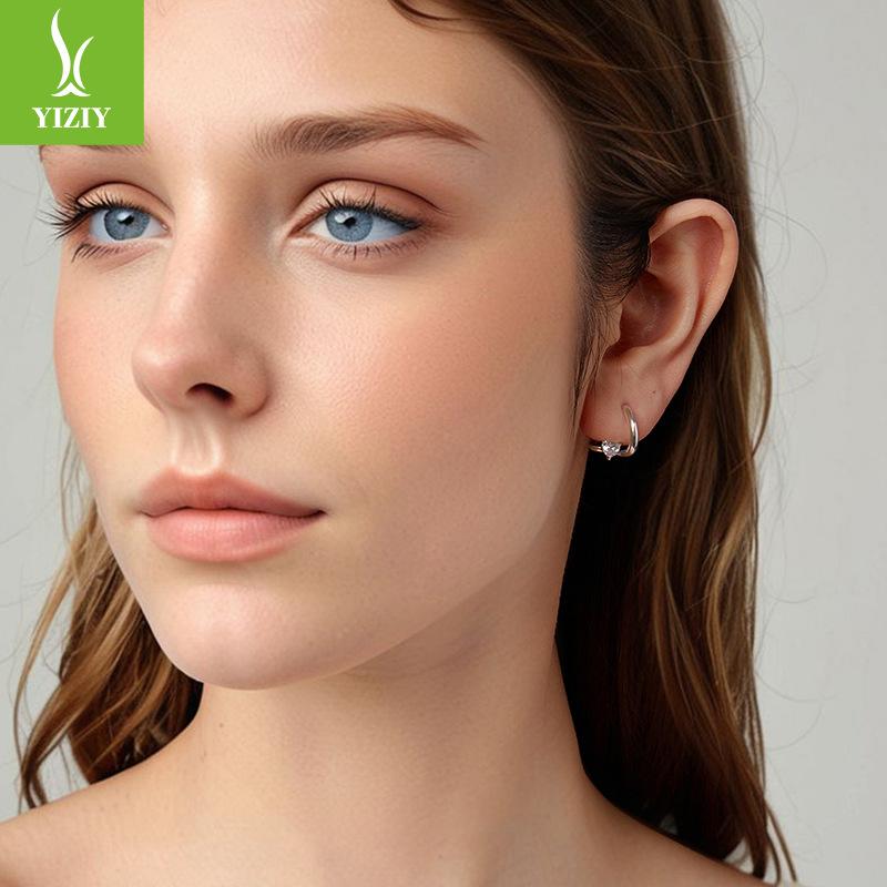 Dislocation Interwoven Love Ear Buckle Women'S Romantic Heart Zircon S925 Sterling Silver Earrings Earrings