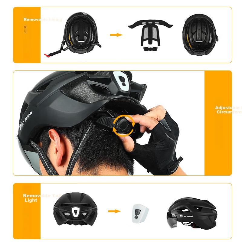 WestBiking Integrated One-Piece Bicycle Riding Helmet with Tail Light Safety Cap