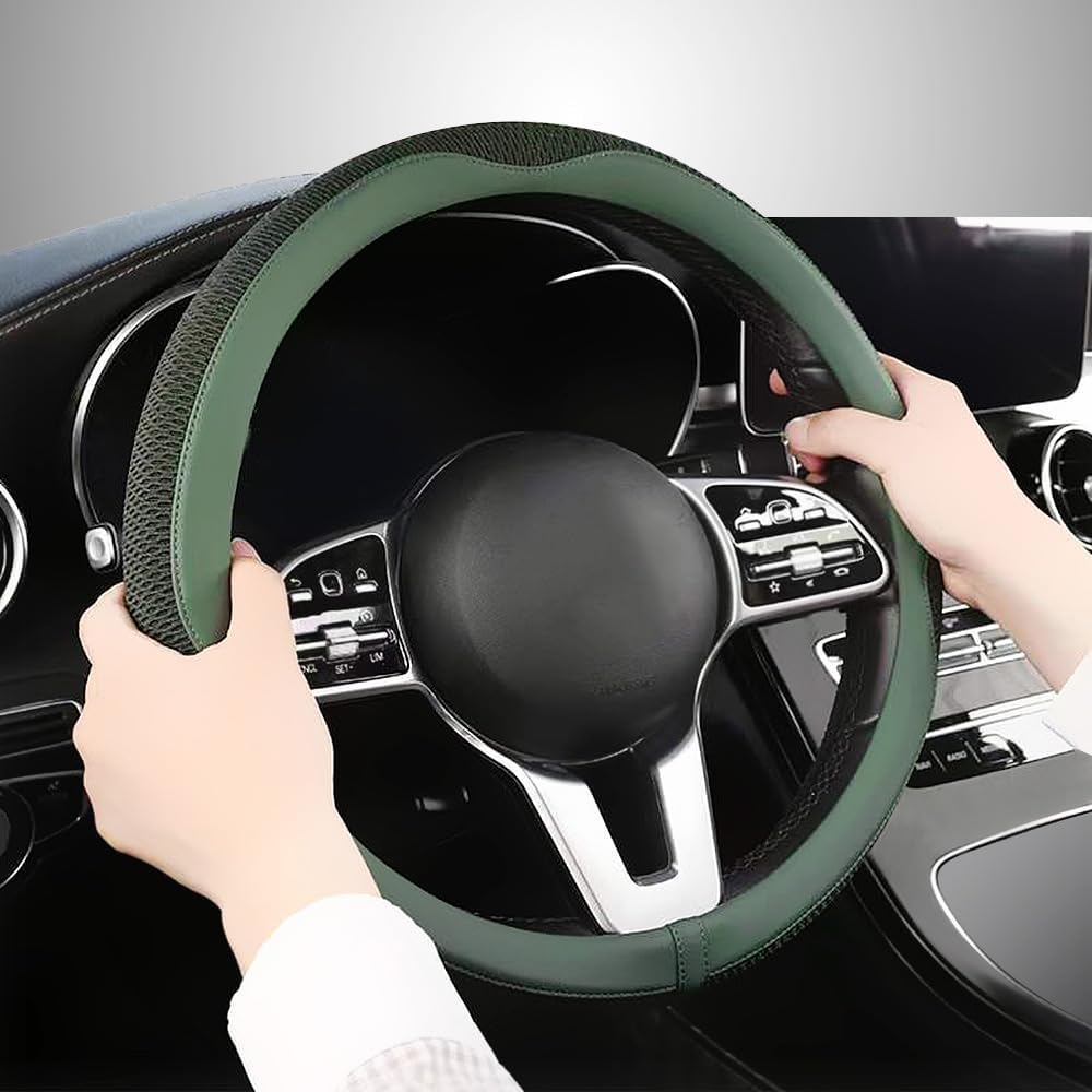 LKWLIKEI Car Steering Wheel Cover, Universal 15 Inch, The Latest Microfiber Leather Breathable Technology Fabric, Non-Slip, Comfortable, Warm In