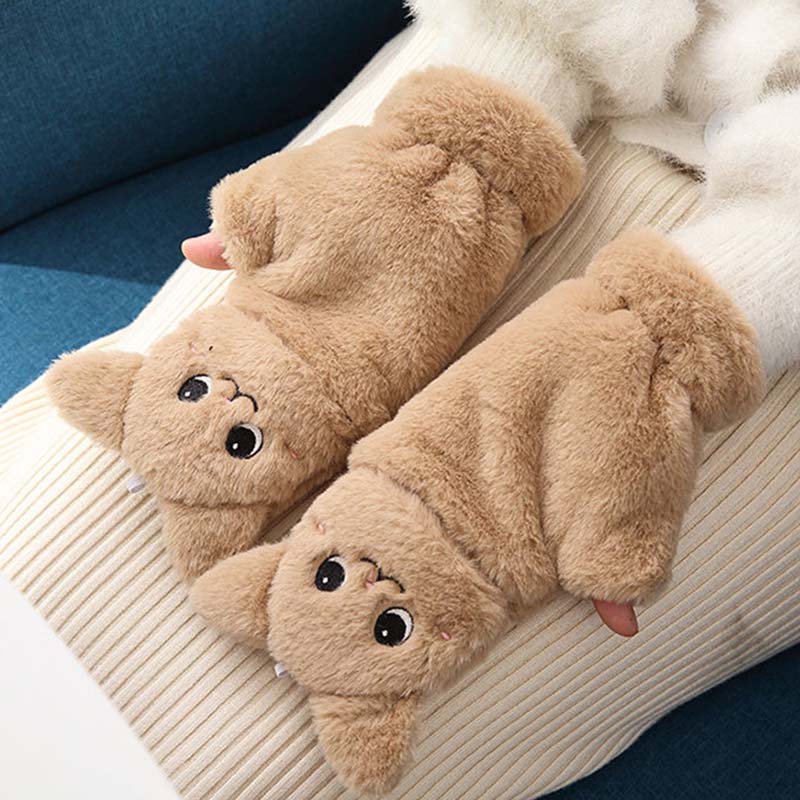 Перчатки женские зимние, милые, теплые перчатки с бархатной подкладкой, перчатки до половины пальцев, мягкие велосипедные перчатки-раскладушки