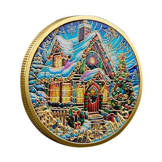 Рождественские монеты Санты, двухсторонняя коллекционная монета из сплава, красочный узор, праздничная сувенирная монета на Рождество