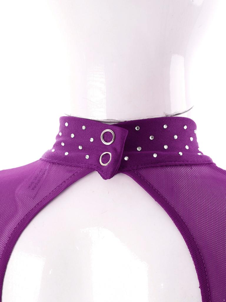 Детский цельный комбинезон с длинными рукавами для девочек, блестящий комбинезон со стразами, боди для танцев всего тела