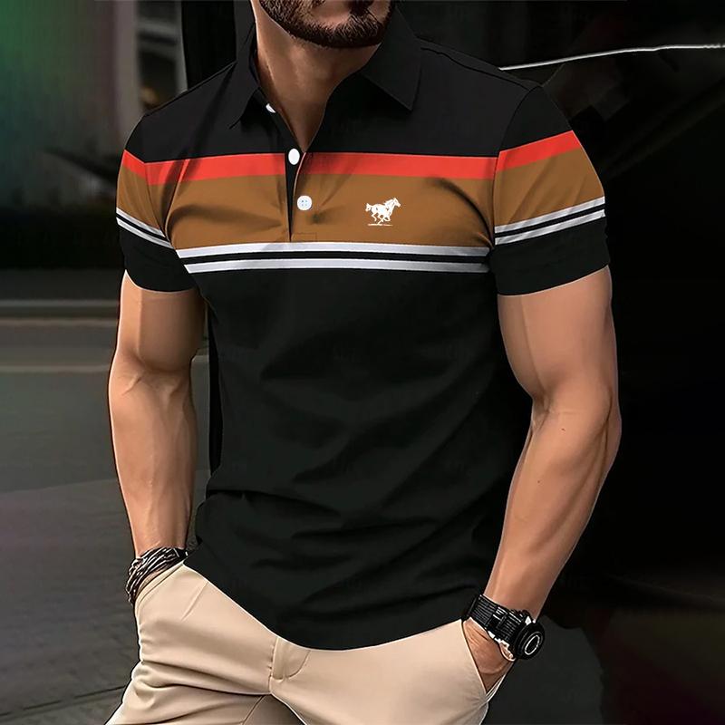 Летняя мужская одежда с коротким рукавом в полоску рубашка поло мужская повседневная эластичная рубашка поло для гольфа топы