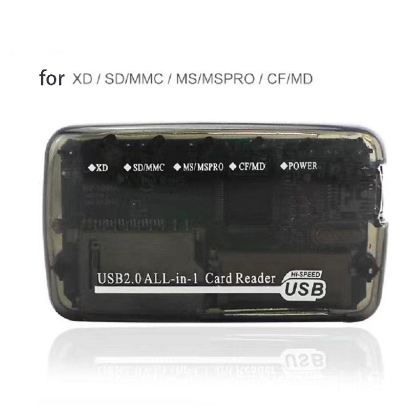 Transparent USB 2.0 Card Reader Dongle CF MS TF M2 XD SD Memory Card Writer 480Mbps View Data Transfer Adapter Plug Play