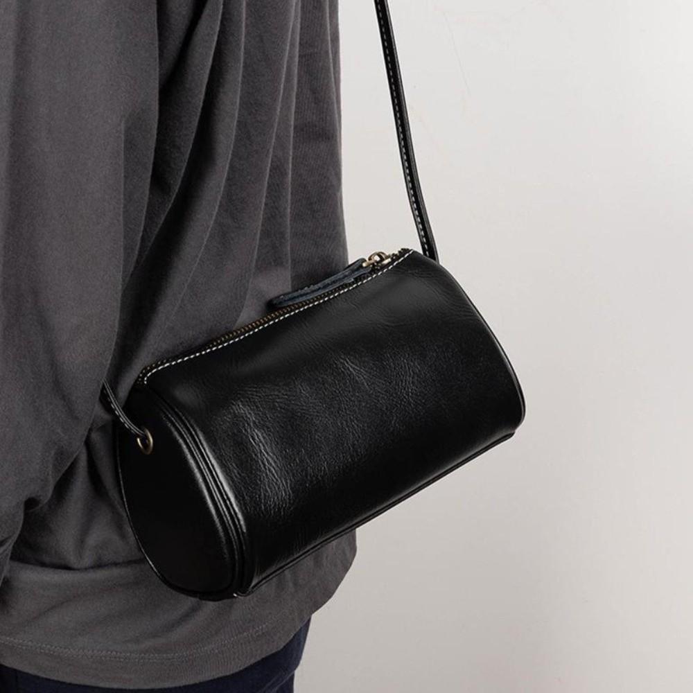 Vintage PU Leather Handbag Leather Shoulder Bag Fashion Small Cylinder Crossbody Bag Casual Wear