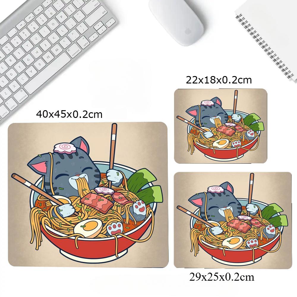 Japanese cat eating ramen kawaiiMouse Pad Square Gaming Accessory Rubber Deskmats Non-Slip Computer Keyboard Mat Laptop Mousepad