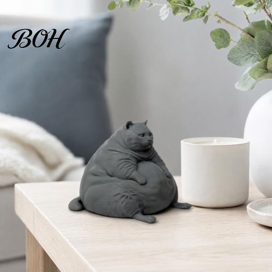 Stable Cat Figurine 3D Printed Fat Figurine, Modern Sitting Statue for Shape Ornament Desk Decor, Animal Collectible Ornament, Lovers Gift Accessory