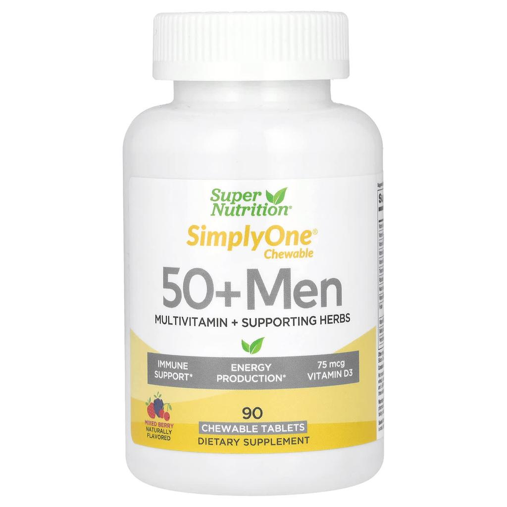 Super Nutrition, SimplyOne, мультивитамины + полезные травы для мужчин старше 50 лет, со вкусом ягод, 90 жевательных таблеток