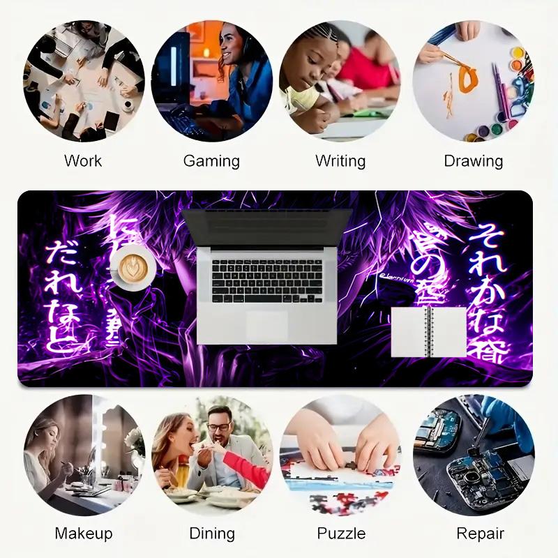 Purple Wolf Xl Gaming Mouse Pad Nonslip Rubber Base Stitched Edge Waterproof Desk Mat For Pc Laptop Gamer Office Computer Accessories C929278