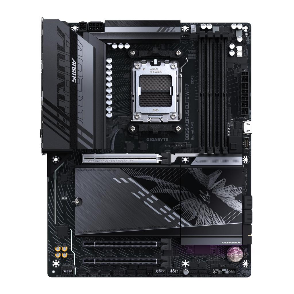 Материнская плата GIGABYTE B850 AORUS ELITE WIFI7 - Процессор AMD Ryzen серии 9000, Цифровой VRM 14+2+2 фазы, DDR5 8200 МГц (ОС), 1xPCIe 5.0 + 2xPCIe 4.0 M.2,