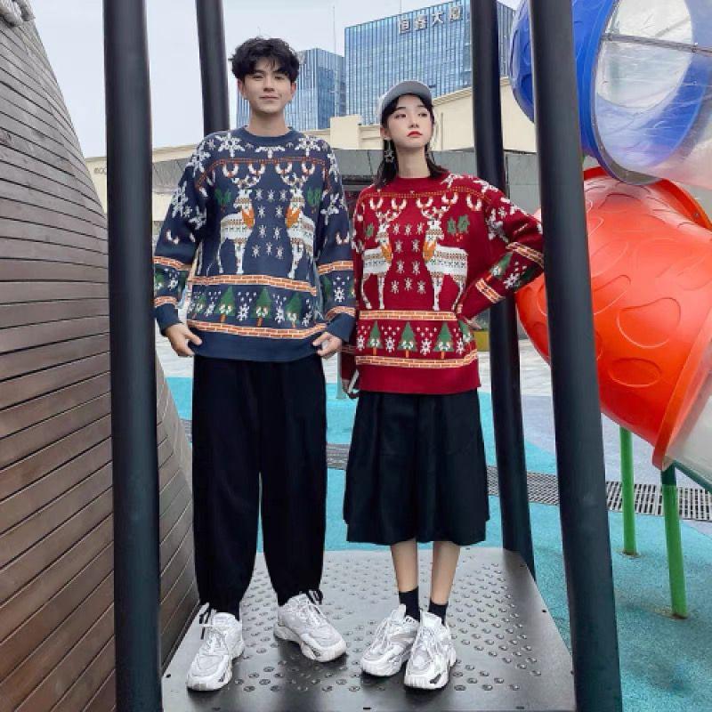 Рождественские пуловеры женские красные шикарные свободные милые уютные зимние милые вязаные свитера девичьи молодежные свитера для отдыха пары