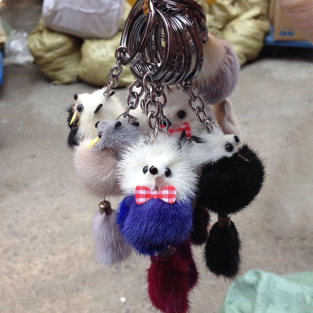 Decor Women Fur Ball Backpack Pom Accessories Car Keyring Keychain Key Chains Mink Fur Key Ring