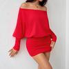 2026 Fall/Winter European & American Style One-Shoulder Batwing Sleeve Sexy Hip-Hugging Skirt