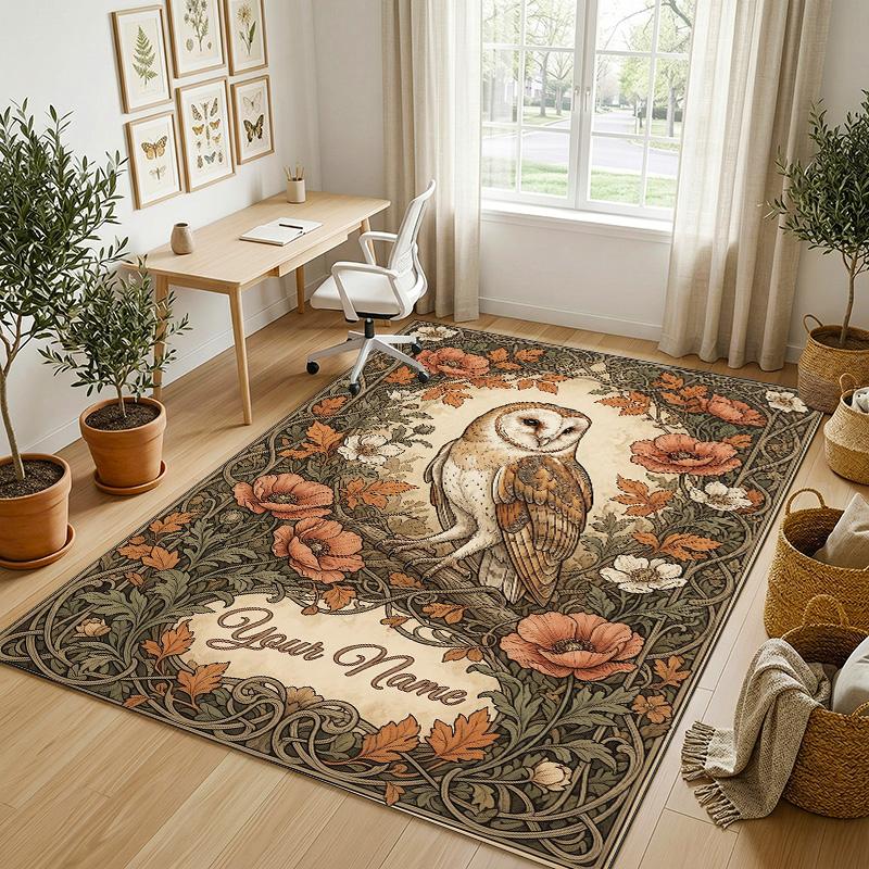 Autumnal Leaves Theme Soft Crystal Velvet Rug Custom Name & Text Print Non Slip Floor Rug for Bedroom Living Room