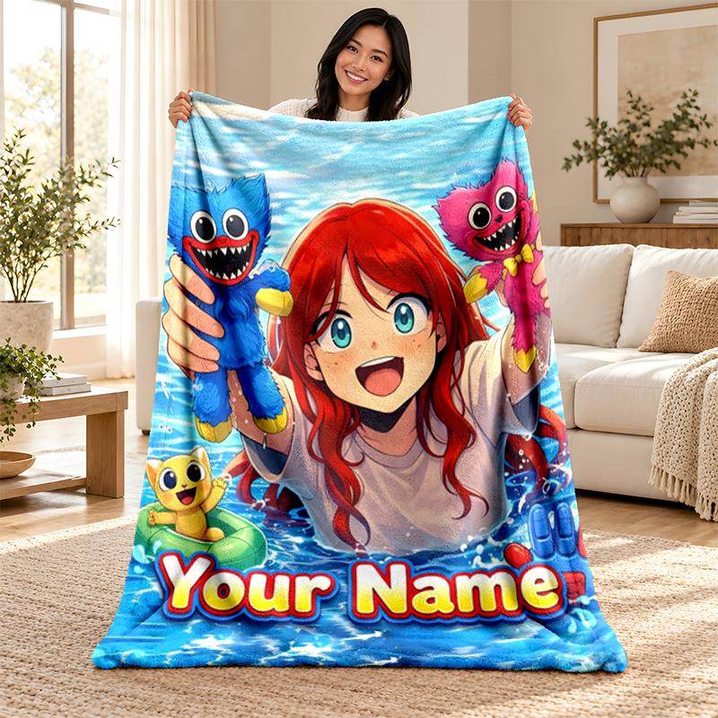 Poppy Playtime Custom Name Fleece Blanket Personalized Soft Cozy Throw Blanket Customized Gift for Birthday Christmas