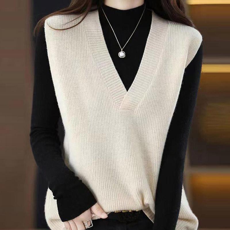 Женские жилеты свитера 2025 без рукавов V-образный вырез однотонный вязаный жилет свитер женские топы JJ116