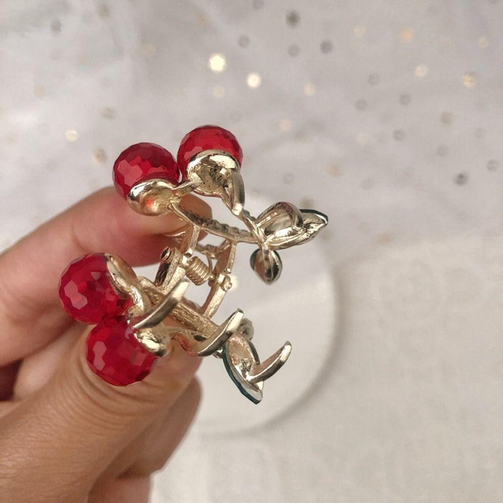 Mini  Red Korean Style Headwear Rhinestone Hairpin Cherry Hair Claw Female Hair Accessories